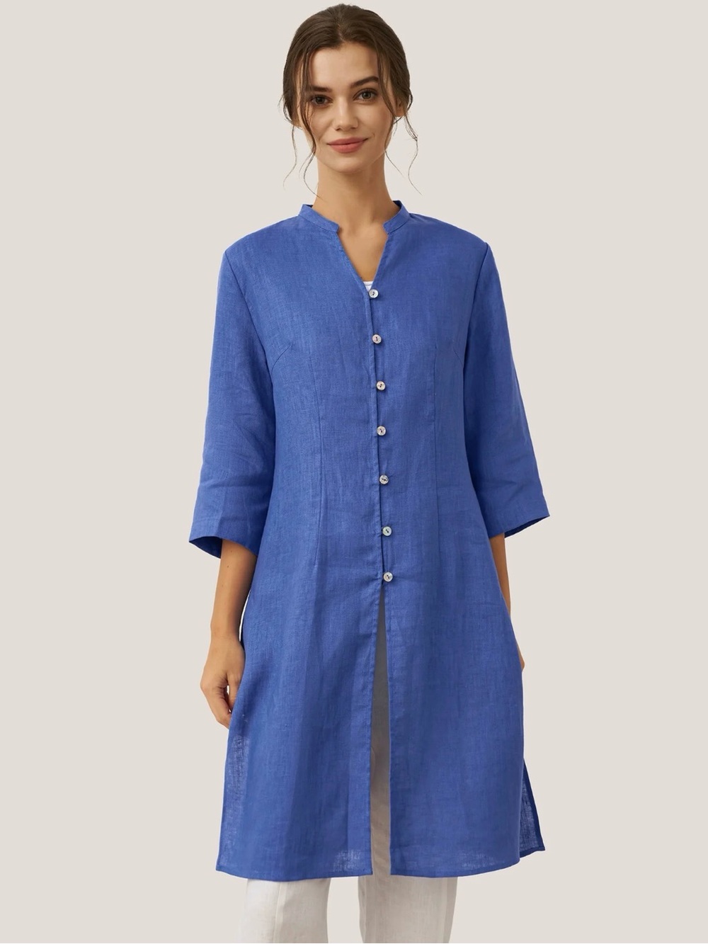 Lintico Lagenlook 100% Linen Shirt Dress Tunic Blue Size Large Minimalist long